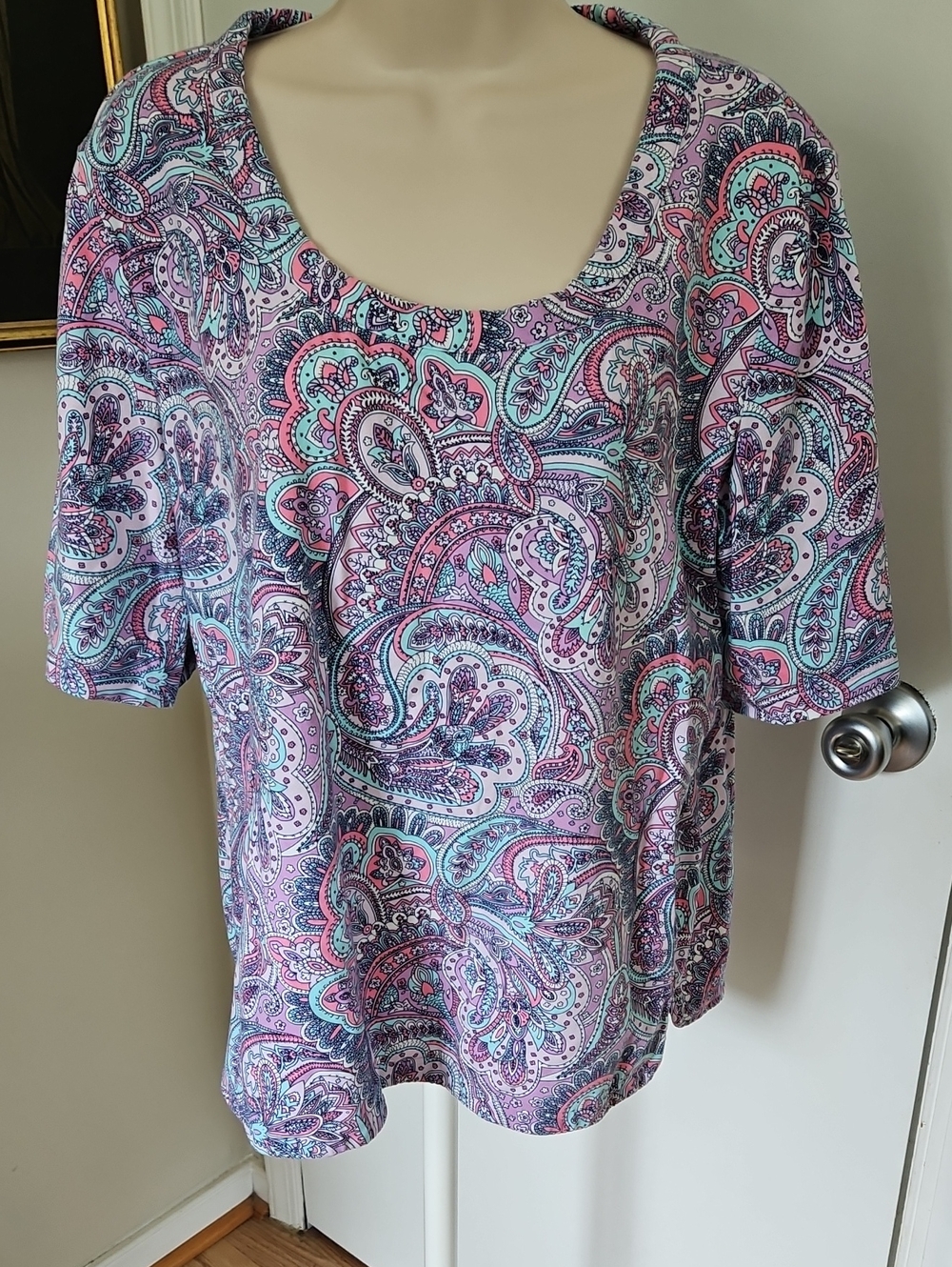 Talbots Polished Paisey Scoop Neck Tee Size XL